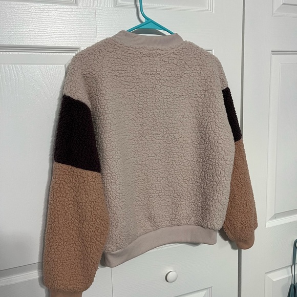 American Eagle Outfitters Colorblock Sherpa Sweatshirt - Cream, Brown, Tan - Picture 3 of 3